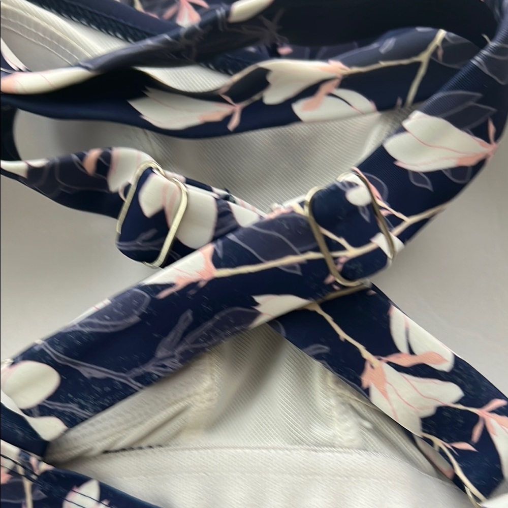 Blue and White Floral One-Piece Swimsuit with Ruffles - Picture 14 of 17